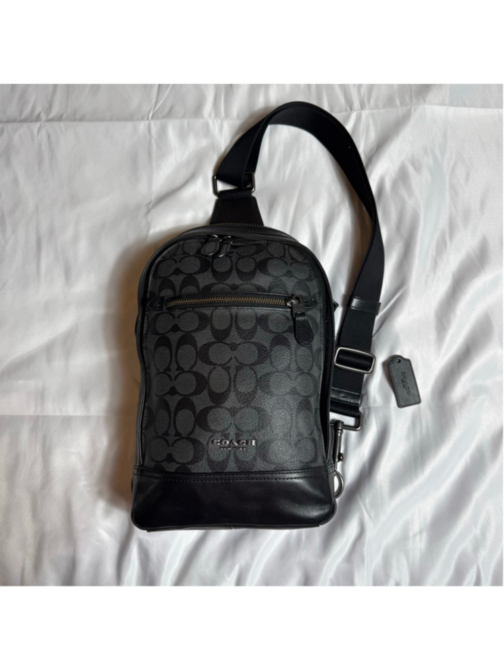 Men’s Coach Graham Black Grey Signature Sling Backpack